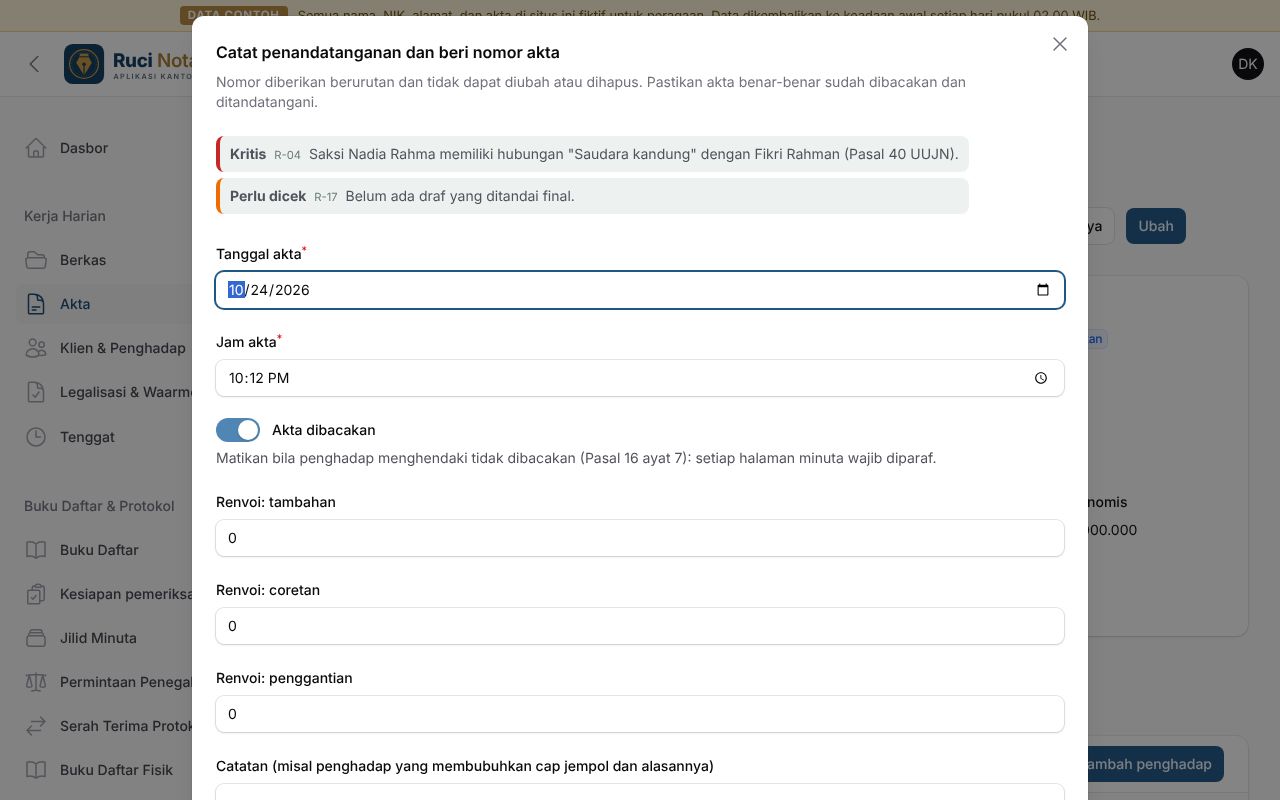 Pemeriksaan kesiapan menandai saksi yang bersaudara dengan penghadap sebagai temuan kritis